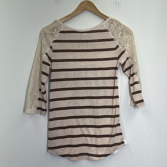Free People - We The Free Great Falls Montana Stripe Lace Graphic Top Size Small - Picture 12 of 12